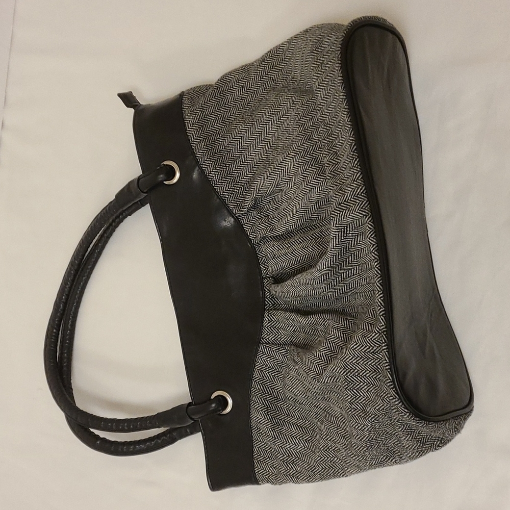 Houndstooth Shoulderbag Handbag Purse Faux Leather Black Grey Women's OS